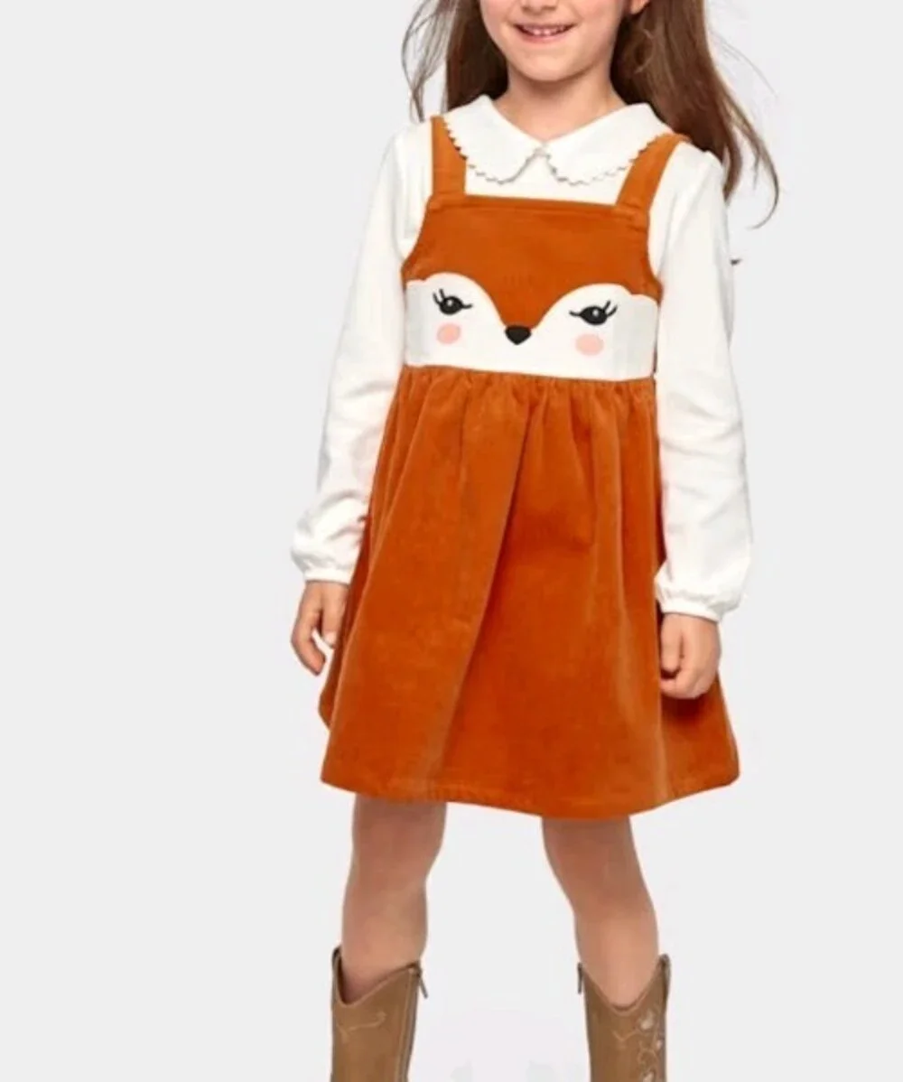 Gymboree Girls Friendly Fox Dress Size 7 Orange Corduroy Jumper